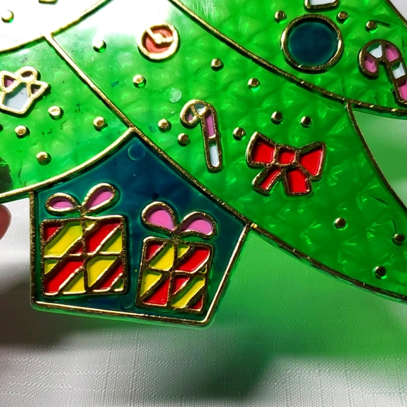 VTG Stained Glass Decor Christmas Tree Plastic Hanging Angels Candy Canes Gifts - Picture 8 of 15